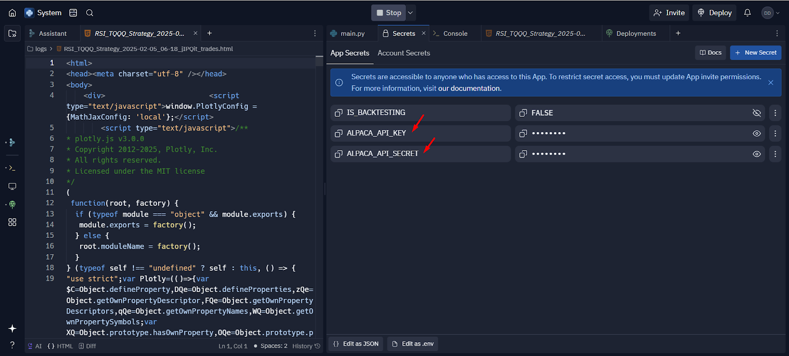 Copy API Keys to Alpaca